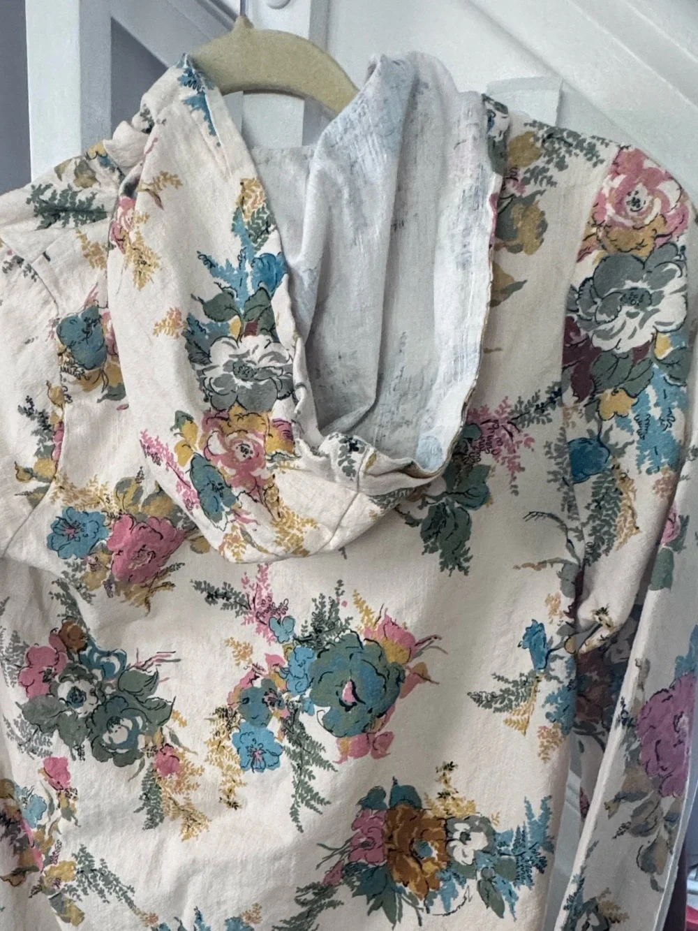 Zimmermann Cream Floral Hooded Kids Pajama Tunic with Pink Trim